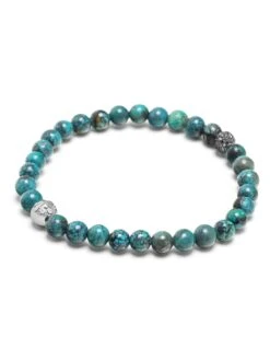 Nialaya Men's Black Diamond Wristband With Bali Turquoise -Nialaya Jewelry Store nialaya men s beaded bracelet men s black diamond wristband with bali turquoise 30444348571720