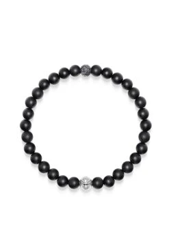 Nialaya Men's Black Diamond Wristband With Onyx