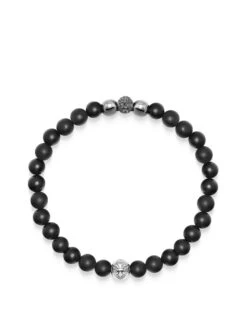 Nialaya Men's Black Diamond Wristband With Onyx And Hematite