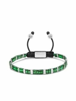 Nialaya Men's Bracelet With Marbled Green And Silver Miyuki Tila Beads