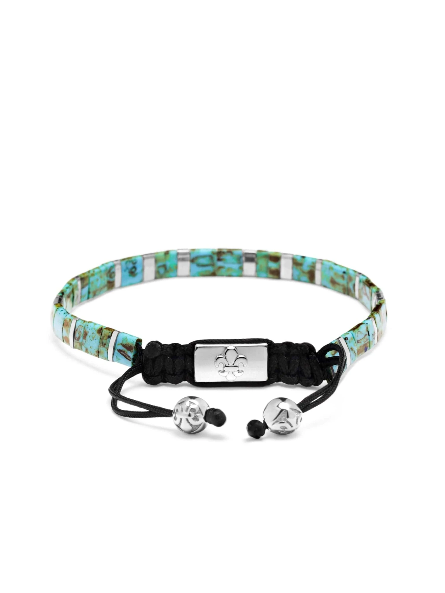 Nialaya Men's Bracelet With Marbled Turquoise And Silver Miyuki Tila Beads 4 Nialaya Men's Bracelet With Marbled Turquoise And Silver Miyuki Tila Beads - Image 4