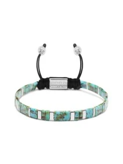 Nialaya Men's Bracelet With Marbled Turquoise And Silver Miyuki Tila Beads