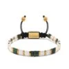 Nialaya Men's Bracelet With White, Patina Green And Gold Miyuki Tila Beads