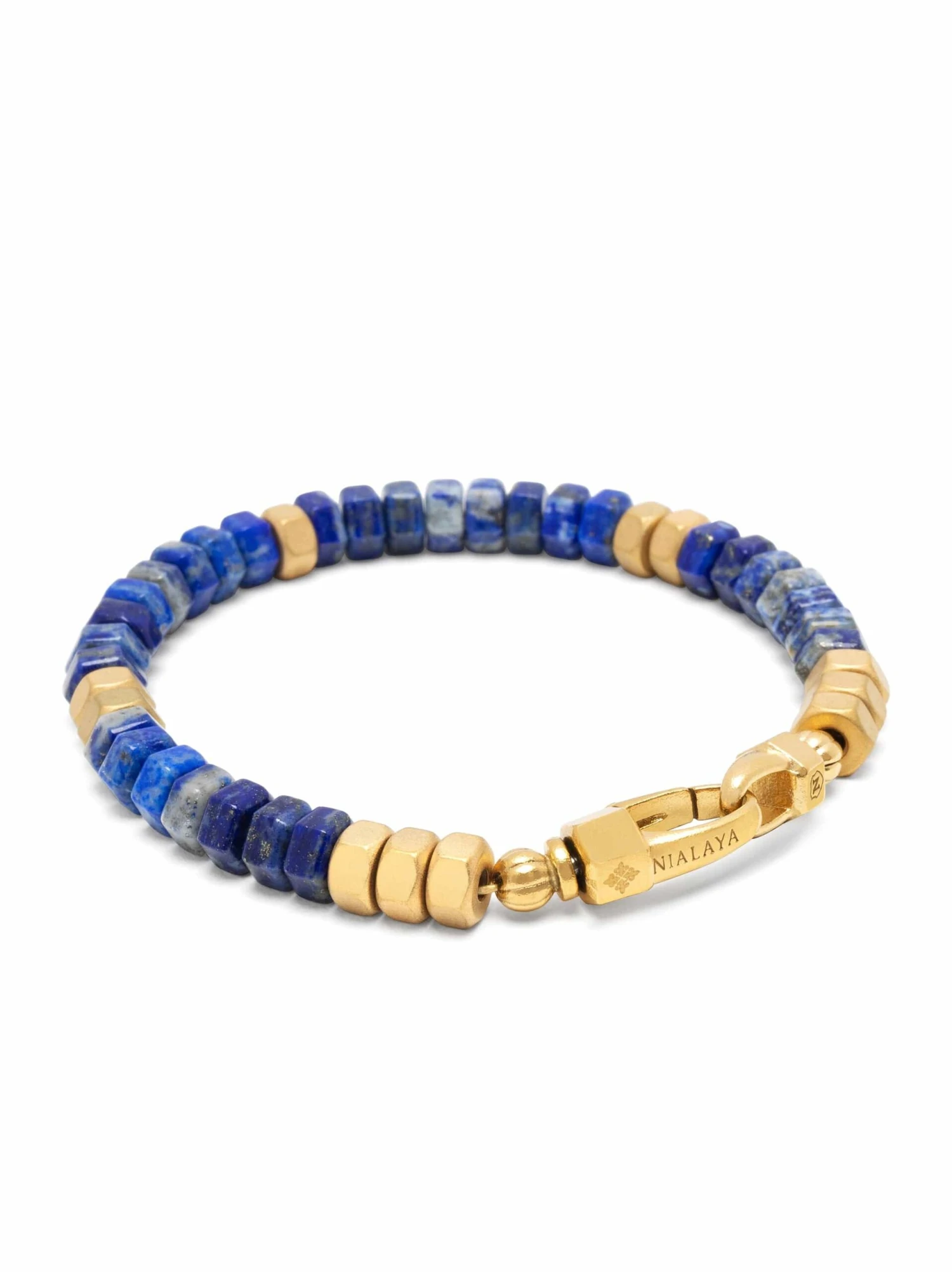 Nialaya Men's Hexagon Beaded Bracelet With Blue Lapis And Gold 4 Nialaya Men's Hexagon Beaded Bracelet With Blue Lapis And Gold - Image 4