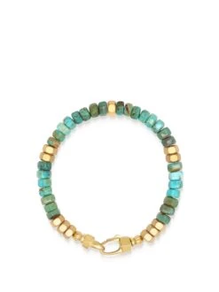 Nialaya Men's Hexagon Beaded Bracelet With Green Turquoise And Gold