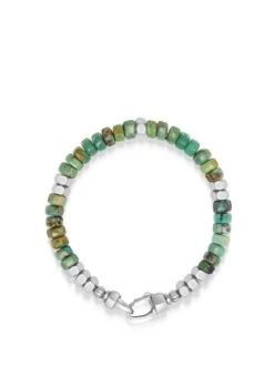 Nialaya Men's Hexagon Beaded Bracelet With Green Turquoise And Silver