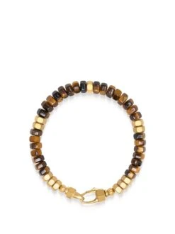 Nialaya Men's Hexagon Beaded Bracelet With Tiger Eye And Gold