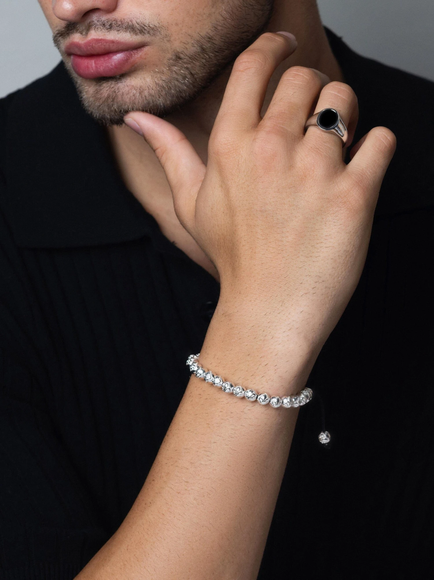 Nialaya Men's Beaded Bracelet With Sterling Silver Beads 2 Nialaya Men's Beaded Bracelet With Sterling Silver Beads - Image 2