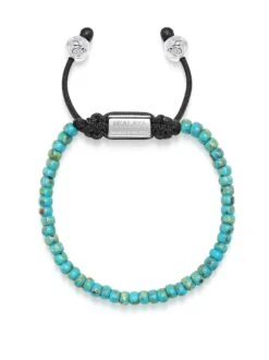 Nialaya Men's Miyuki Beaded Bracelet With Turquoise And Silver