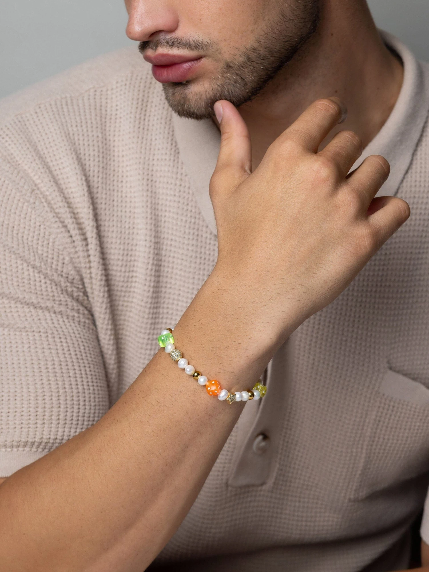 Nialaya Men's Pair Of Dice Pearl Bracelet 2 Nialaya Men's Pair Of Dice Pearl Bracelet - Image 2