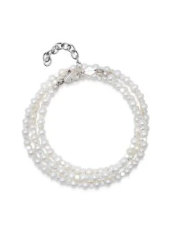 Nialaya Men's Silver Wrap-Around Bracelet With Pearls