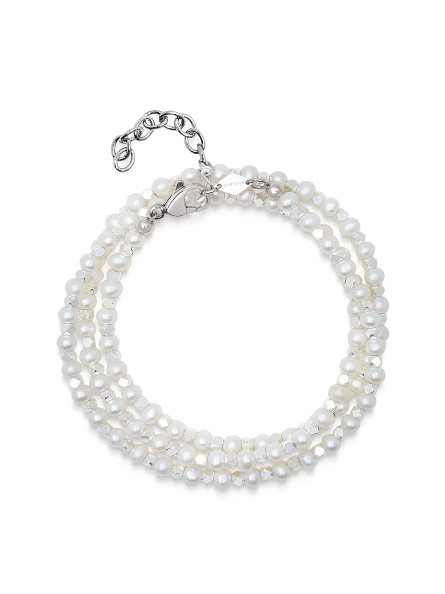 Nialaya Men's Silver Wrap-Around Bracelet With Pearls 1 Nialaya Men's Silver Wrap-Around Bracelet With Pearls