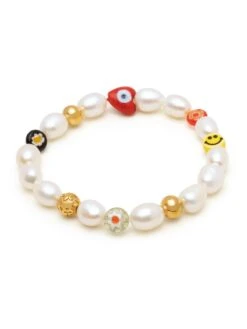 Nialaya Men's Smiley Face Pearl Bracelet -Nialaya Jewelry Store nialaya men s beaded bracelet men s smiley face pearl bracelet 28501627797576