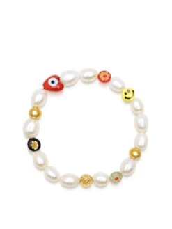Nialaya Men's Smiley Face Pearl Bracelet