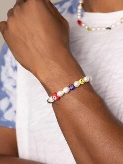 Nialaya Men's Smiley Face Pearl Bracelet -Nialaya Jewelry Store nialaya men s beaded bracelet men s smiley face pearl bracelet 28603417559112