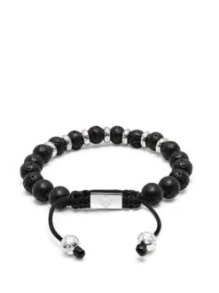 Nialaya Men's Sterling Silver Beaded Bracelet With Lava Stone -Nialaya Jewelry Store nialaya men s beaded bracelet men s sterling silver beaded bracelet with lava stone men s sterling silver beaded bracelet with lava stone 1160763873