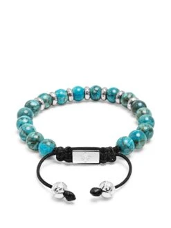 Nialaya Men's Sterling Silver Beaded Bracelet With Turquoise -Nialaya Jewelry Store nialaya men s beaded bracelet men s sterling silver beaded bracelet with turquoise men s sterling silver beaded bracelet with turquoise 1160763877