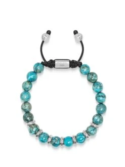 Nialaya Men's Sterling Silver Beaded Bracelet With Turquoise