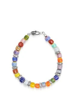 Nialaya Men's Sterling Silver Bracelet With Nepalese Lampwork Beads