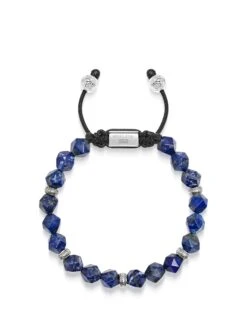 Nialaya Men's Sterling Silver Faceted Beaded Bracelet With Lapis Lazuli