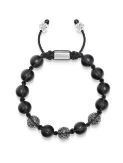 Nialaya Men's Trio Black Diamond Beaded Bracelet With Matte Onyx And Sterling Silver
