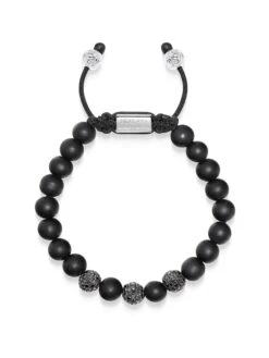 Nialaya Men's Trio Black Diamond Beaded Bracelet With Matte Onyx
