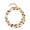 Nialaya Men's Wrap Bracelet With White Pearls, Brown Tiger Eye, And Gold