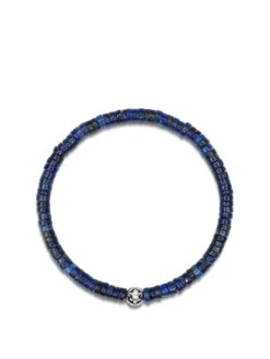 Nialaya Men's Wristband With Blue Lapis Heishi Beads And Silver