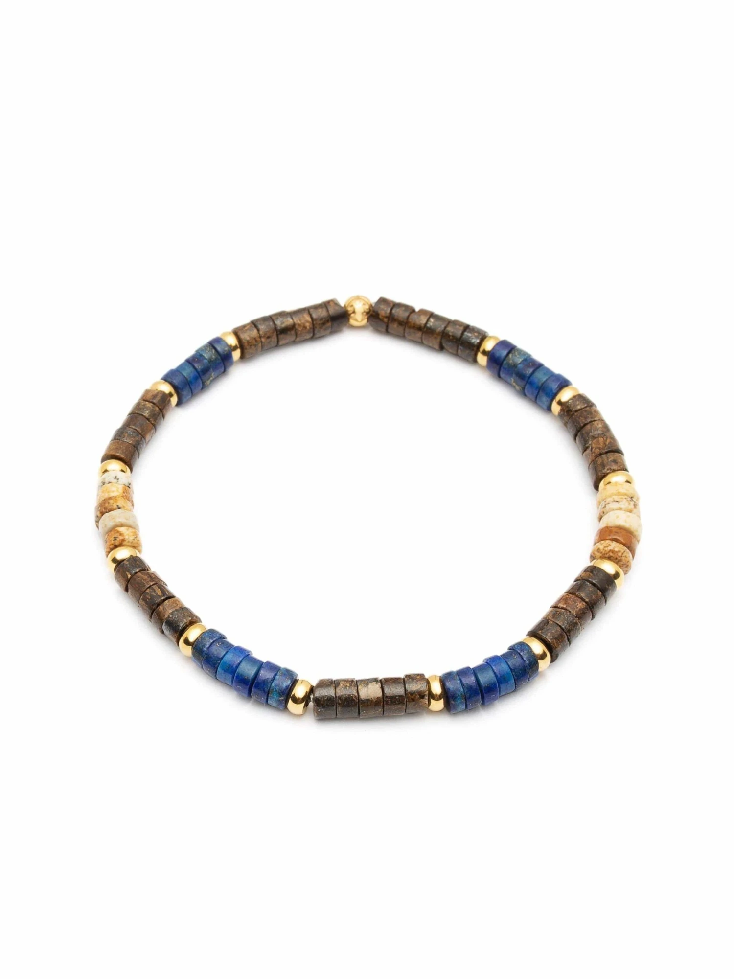 Nialaya Men's Wristband With Blue Lapis, Jasper, Gold, And Coconut Heishi Beads 4 Nialaya Men's Wristband With Blue Lapis, Jasper, Gold, And Coconut Heishi Beads - Image 4