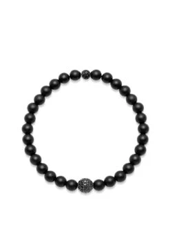 Nialaya Men's Wristband With Matte Onyx And Black CZ Diamond