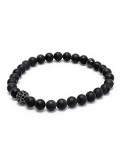 Nialaya Men's Wristband With Matte Onyx And Black CZ Diamond -Nialaya Jewelry Store nialaya men s beaded bracelet men s wristband with matte onyx and black cz diamond 30377783656520