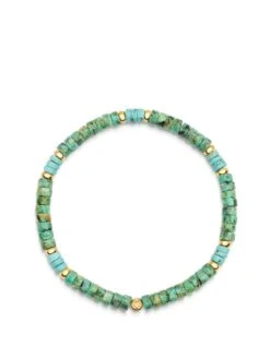 Nialaya Men's Wristband With Turquoise And African Turquoise Heishi Beads