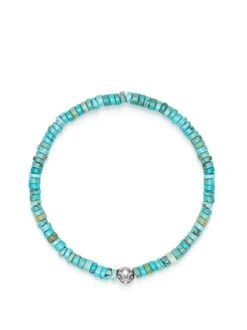 Nialaya Men's Wristband With Turquoise Heishi Beads