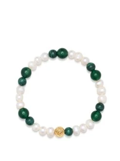 Nialaya Pearl Wristband With Green Aventurine And Malachite