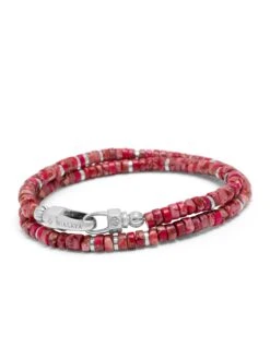 Nialaya Red Howlite Heishi Wrap Bracelet With Silver