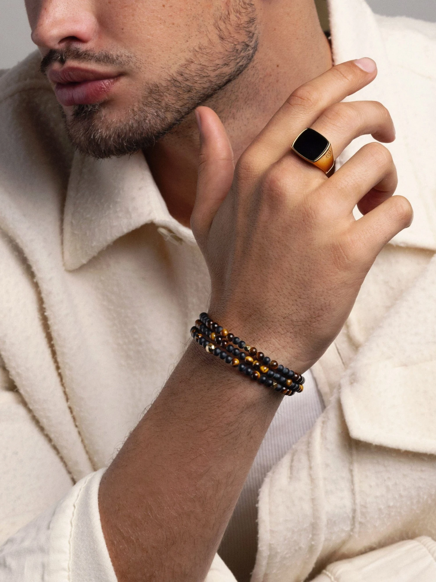 Nialaya The Mykonos Collection - Brown Tiger Eye, Matte Onyx, And Gold 2 Nialaya The Mykonos Collection - Brown Tiger Eye, Matte Onyx, And Gold - Image 2