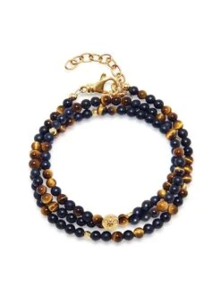 Nialaya The Mykonos Collection - Brown Tiger Eye, Matte Onyx, And Gold