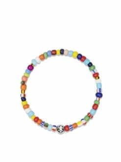 Nialaya Wristband With Assorted Vintage Trifocal Beads And Silver