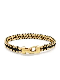 Nialaya Black Woven Box Chain Bracelet In Gold -Nialaya Jewelry Store nialaya men s bracelet men s black woven 8 mm box chain bracelet in gold men s black woven 8 mm box chain bracelet in gold 30893167837256
