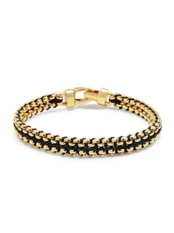 Nialaya Black Woven Box Chain Bracelet In Gold