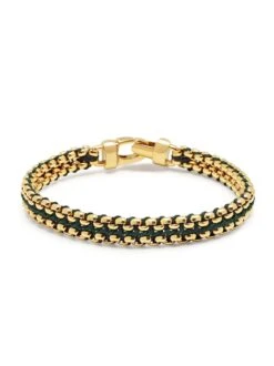 Nialaya Green Woven Box Chain Bracelet In Gold