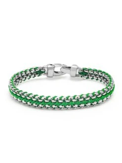 Nialaya Green Woven Box Chain Bracelet In Silver