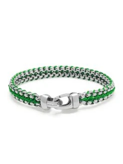 Nialaya Green Woven Box Chain Bracelet In Silver -Nialaya Jewelry Store nialaya men s bracelet men s green woven 8 mm box chain bracelet in silver men s green woven 8 mm box chain bracelet in silver 30893147258952