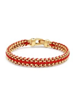 Nialaya Red Woven Box Chain Bracelet In Gold