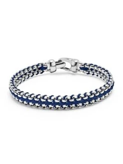 Nialaya Navy Woven Box Chain Bracelet In Silver