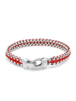 Nialaya Red Woven Box Chain Bracelet In Silver -Nialaya Jewelry Store nialaya men s bracelet red woven box chain bracelet in silver red woven box chain bracelet in silver 1160763600