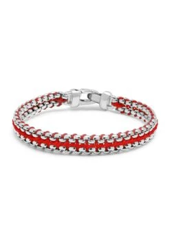 Nialaya Red Woven Box Chain Bracelet In Silver