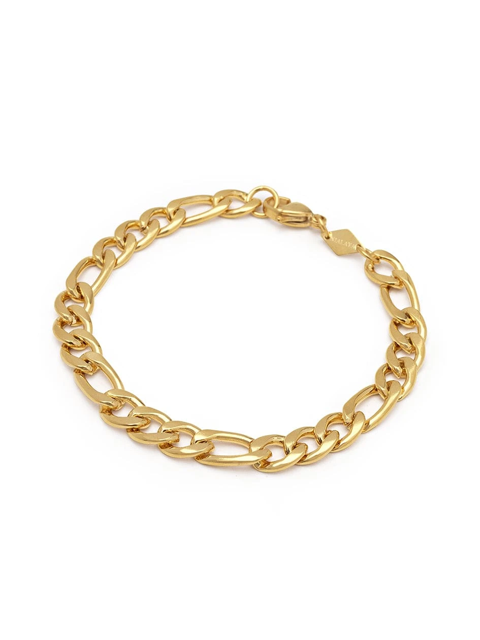 Nialaya Men's Gold Figaro Bracelet In 6mm 3 Nialaya Men's Gold Figaro Bracelet In 6mm - Image 3