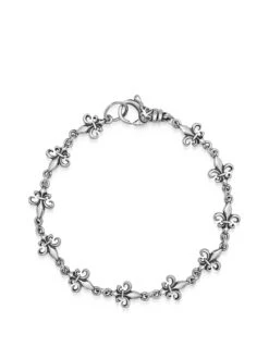 Nialaya Men's Silver Fleur De Lis Linked Bracelet