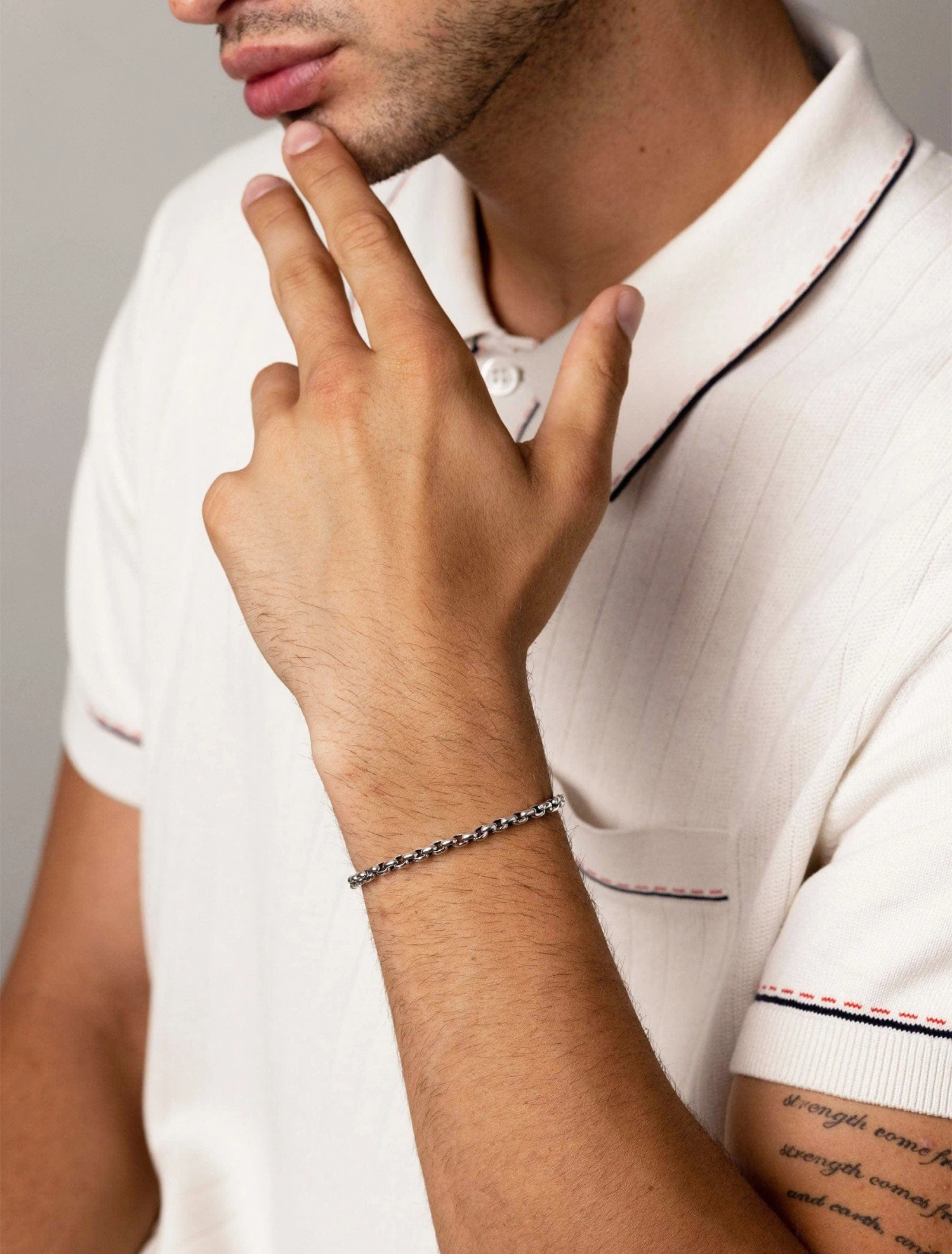 Nialaya Men's Sterling Silver 4mm Round Link Chain Bracelet 2 Nialaya Men's Sterling Silver 4mm Round Link Chain Bracelet - Image 2